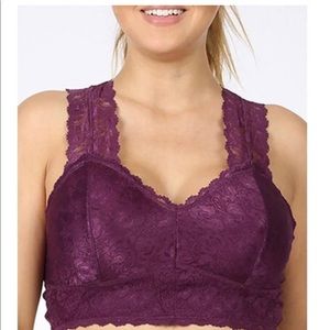 NWT Zenana 2x lace bralette in dark maroon